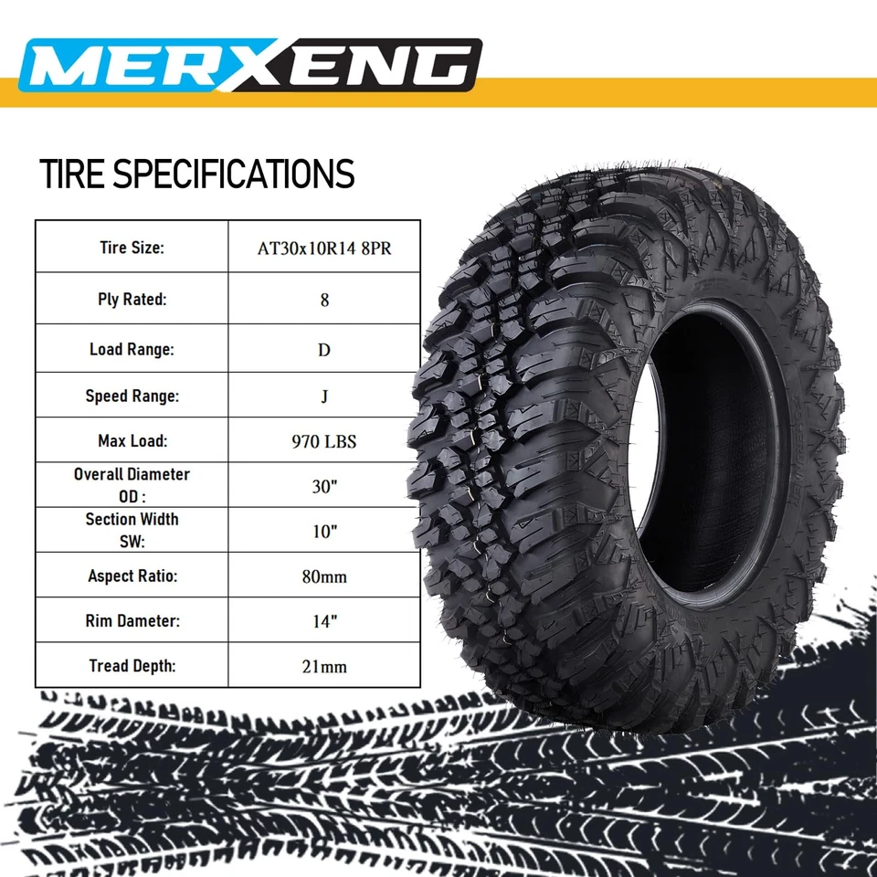 Set 4 30x10x14 ATV Tires 30x10-14 8PR Radial UTV 30 10R 14 All Terrain Tubeless - Image 4 of 4