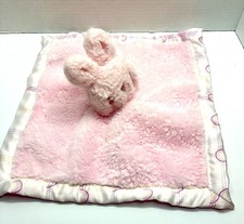 Parents Choice Bunny Lovey Security Blanket Soft Pink Plush Satin Trim  Back