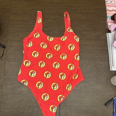 Bucees XL Swimsuit Bathing Suit Women Red Logo Print One Piece Padded Scoop Back