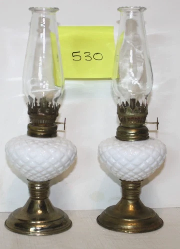 Vintage Miniature Milk Glass Oil Lamps Set of 2