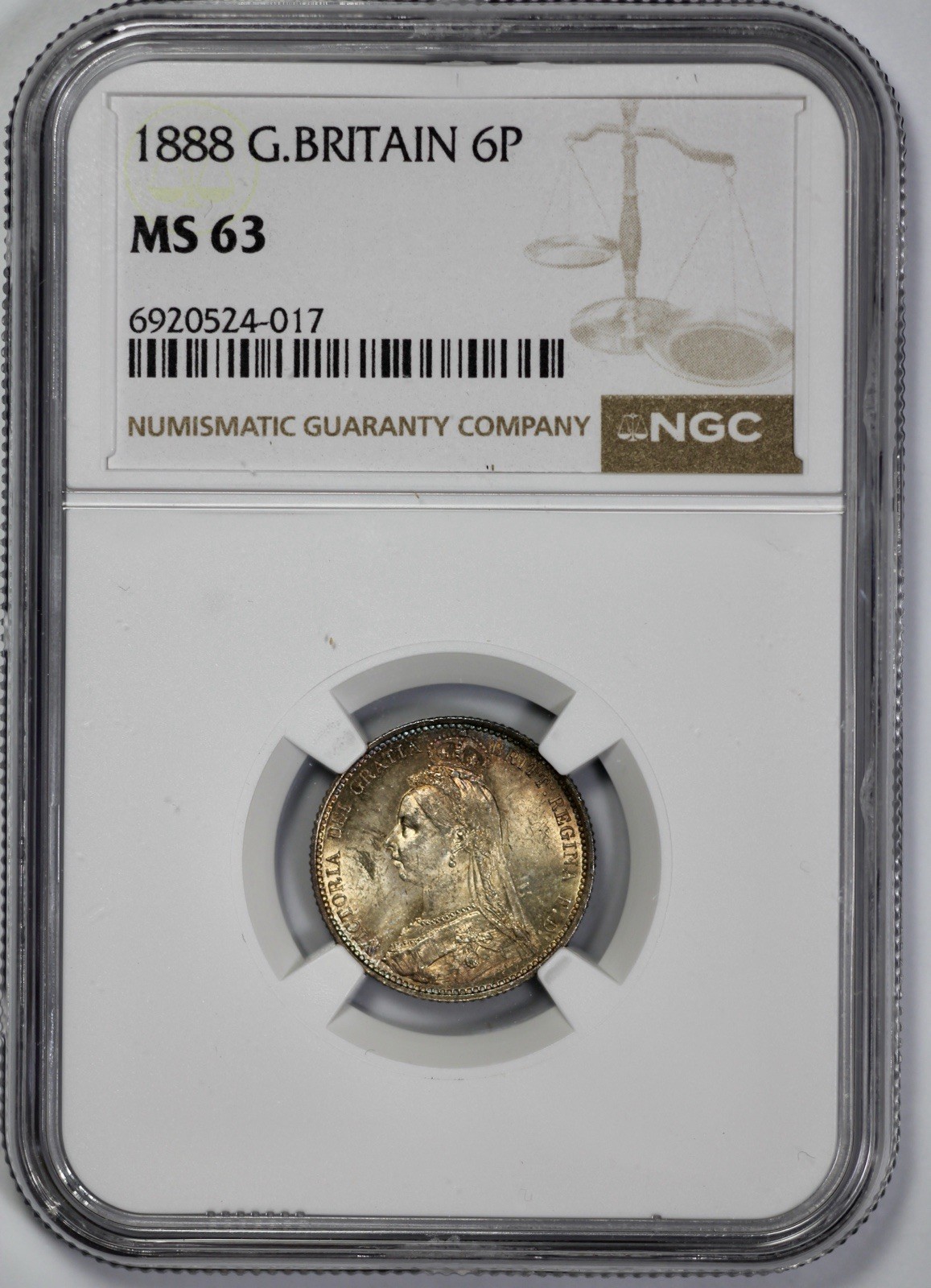 1888 Great Britain Silver Sixpence 6p Coin NGC MS63 Indigo Rim Toning