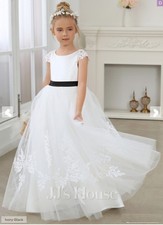 JJ's House Ivory w/Black Ribbon BallGown Lace Tulle FlowerGirl Dress Sz 2 291330