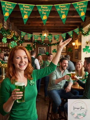 4 Pack, Beistle 10 x 12 Happy St Patricks Day Pennant Banner; Green/Gold