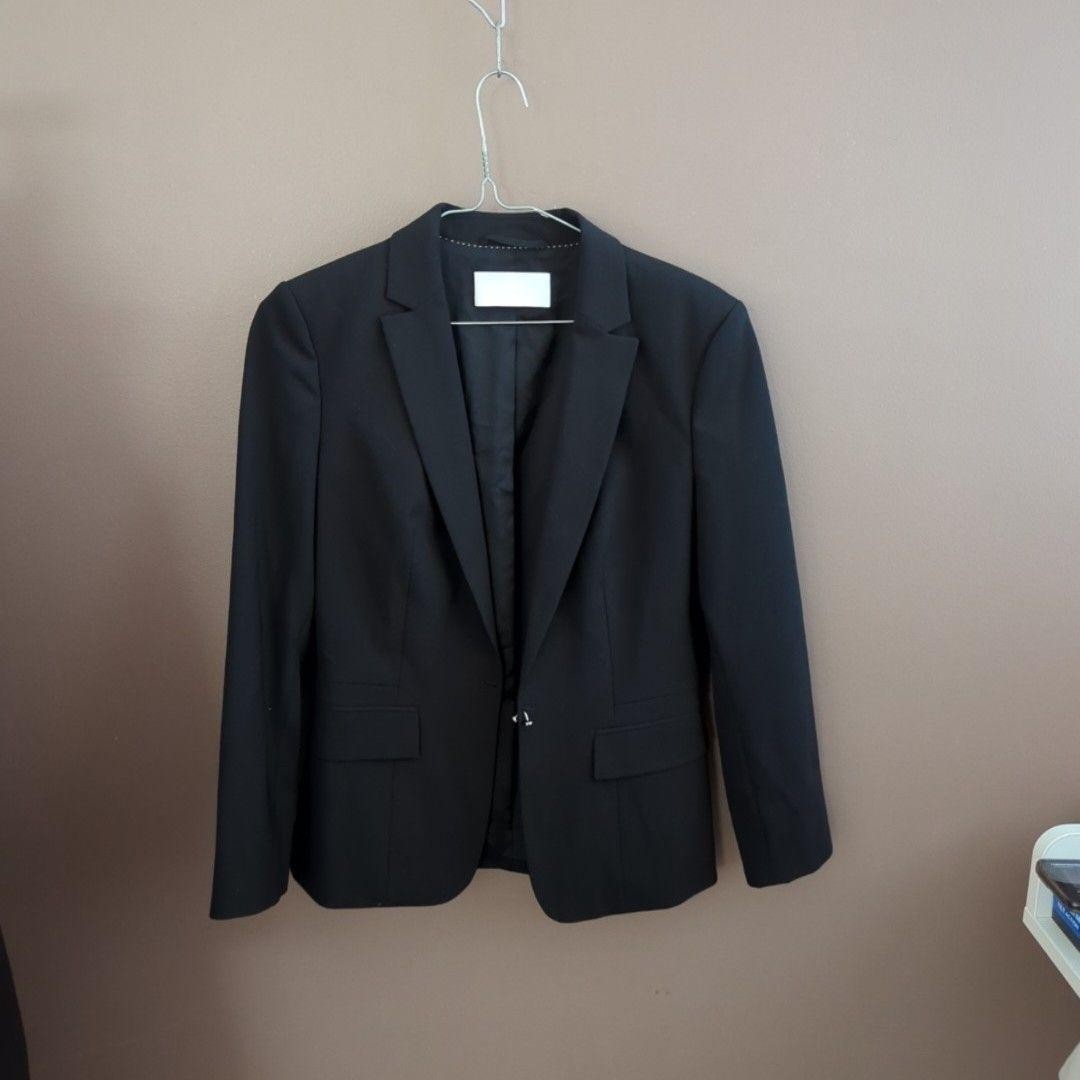 Boss Blazer Womens 8 Black Wool Blend Notch Lapel Lined Suit Jacket Workwear