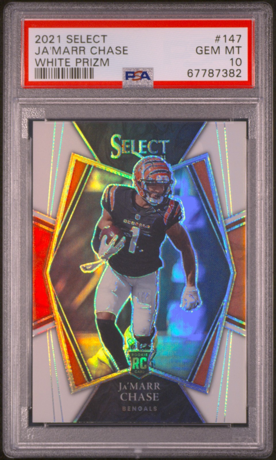 Ja’Marr Chase 2021 Panini Select #147 White Prizm 12/35 RC PSA 10