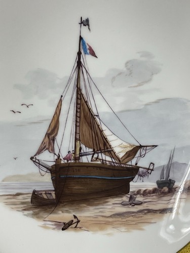 Set Of 4 Mintons Porcelain Handpainted Ship Cabinet Plates