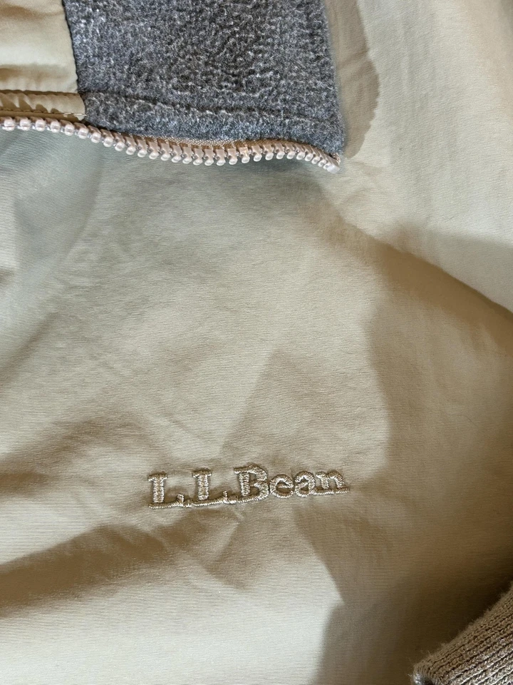 LL Bean Jacket Mens XL Tan Fleece Lined Warm Up Windbreaker Bomber Vintage Coat - Image 4 of 4