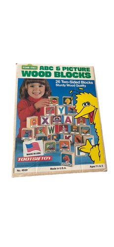 Vintage 1990 Tootsietoy Sesame Street ABC Wood Blocks Double Sided USA Big Bird