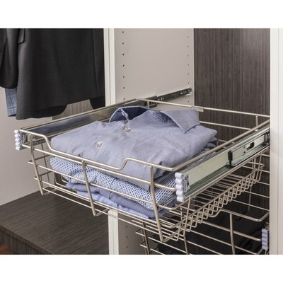 Hardware Resources Satin Nickel Closet Pullout Basket with Slides 14''D x 29''W x