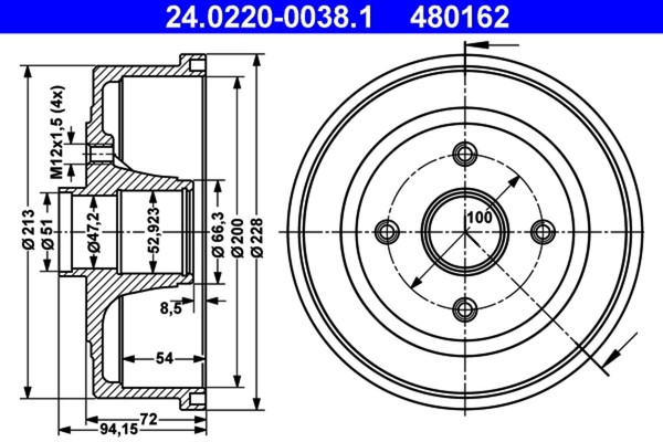 2X ATE Bremstrommel 24.0220-0038.1 FüR Opel Corsa Tigra X04 X01 M12X1,5 Twintop-image