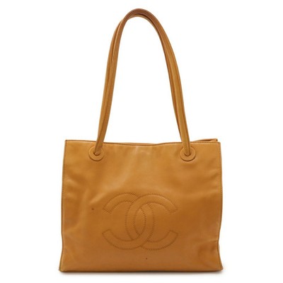 CHANEL Coco Mark Tote Bag Shoulder Leather Mustard Yellow GZl1gres