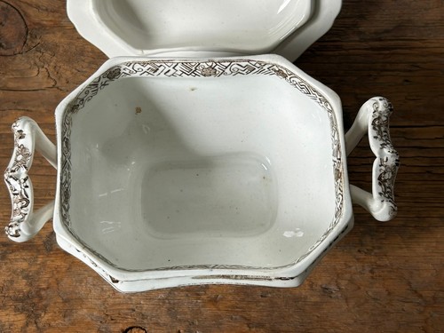 Antique J Ridgway England Chinese Inspired Design Covered Bowl/ Tureen Brown - Picture 9 of 21