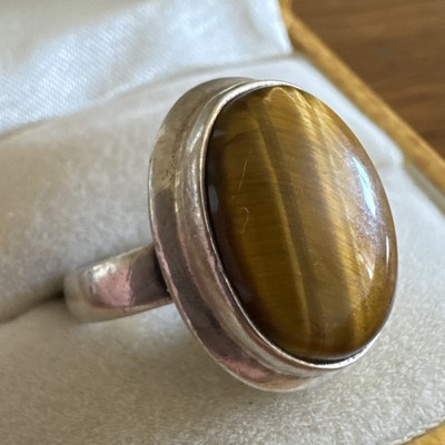Tiger s Tiger Eye 925 Sterling Silber Ring Gr. P1/2 ovaler Stein gestempelt 925 WE
