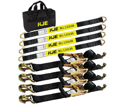 Kje Heavy Duty Car Trailer Tie Down Straps 4 Pack Kit - 2 X 8 Ratchet Straps 