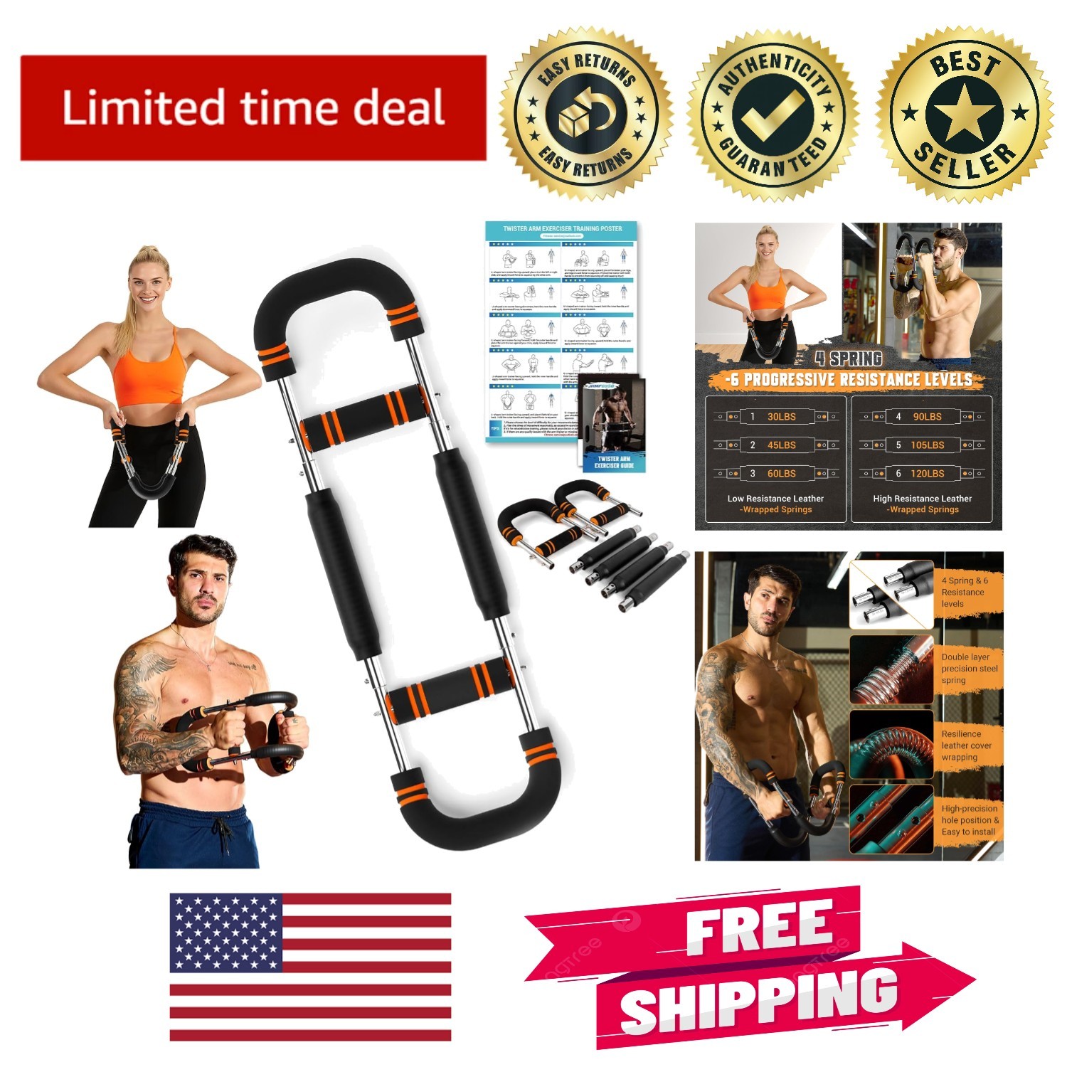 6-Level Resistance Twister Arm Trainer - Compact Chest and Arm Workout Device