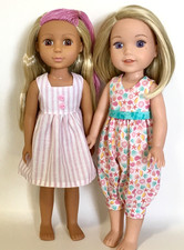 🌸 VESTIDO DE SOL DE VERANO + MAMELUCO DE PLAYA para WELLIE WISHERS Ropa de muñeca hecha a mano NUEVO