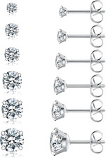 6 Pairs Stud Earrings Set, Hypoallergenic Cubic Zirconia 316L Earrings Stainless