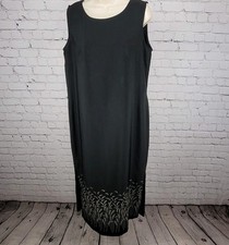 VTG Courtenay Black Sleeveless Wheat Grass Side Slits Unlined Shift Dress 14