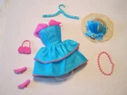 BARBIE FASHION CLOTHES ~  TURQUOISE SATIN w/PINK TRIM OUTFIT w/ACCESSORIES SET