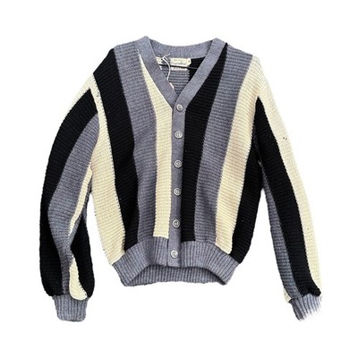 60er Mod gestreifte Woll Strickjacke Arena USA Schurwolle Strick Ivy League M 