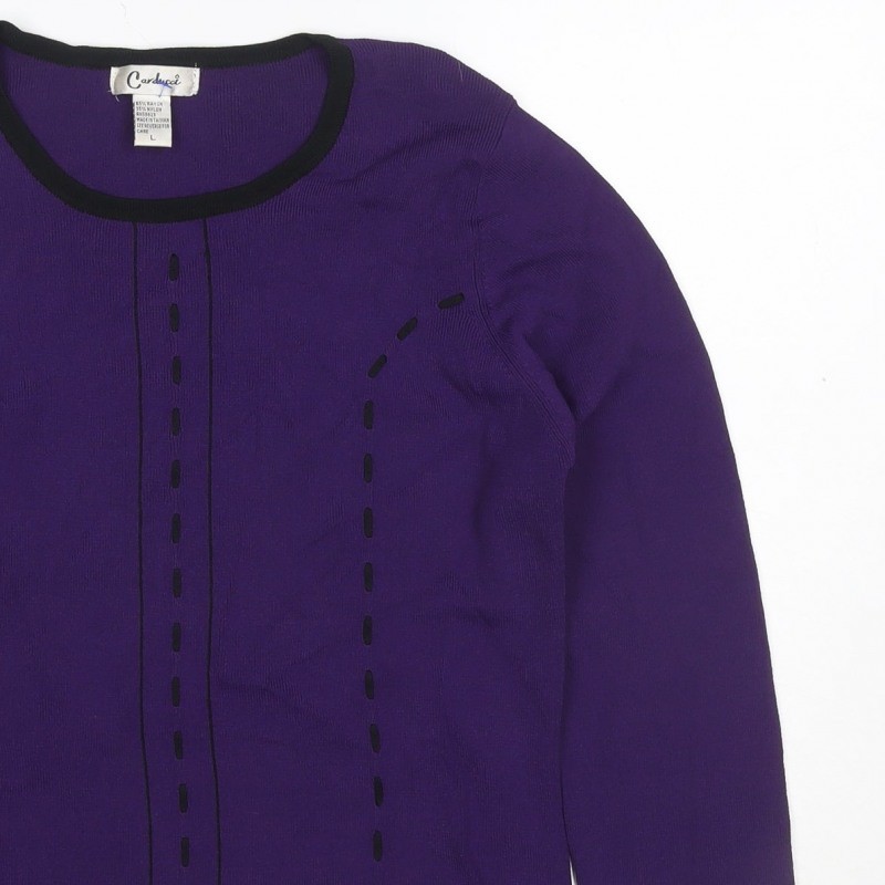 Womens Carducci Size L Jersey T-Shirt Purple Solid Round Neck 3/4 Sleeve Casual image 10