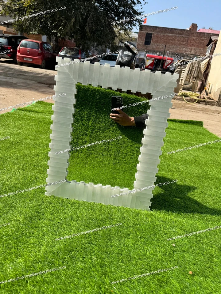 White Marble Rectangle Shape Mirror with Royal Look Selenite Stone Epoxy Art Wal - Image 4 of 4