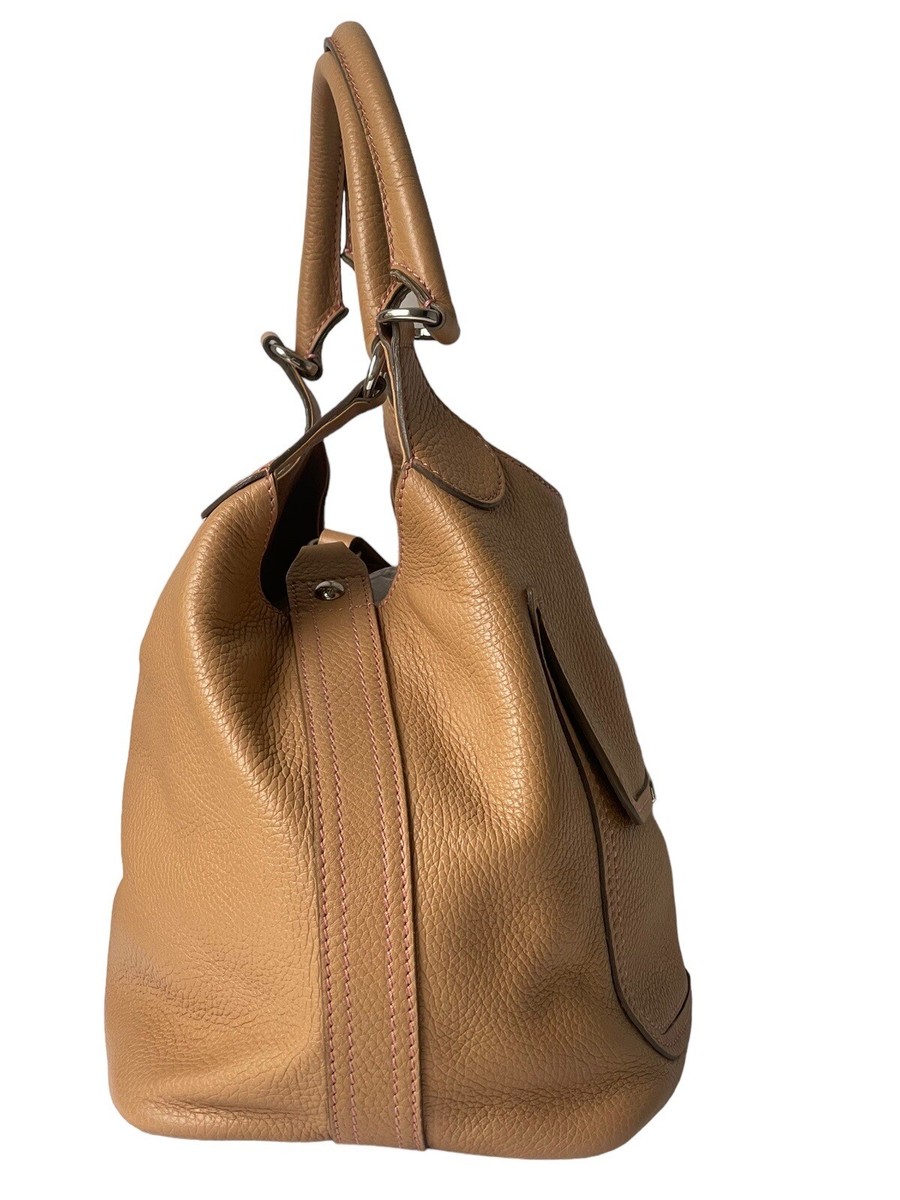Tod's トッズ オリーブグリーン ボストンバッグ レザーアクセント 美品 Tods British Tan Tote Pebbled Leather Front Pocket Shoulder