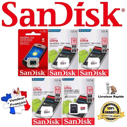 Carte Mémoire SANDISK Classe 4 / 10 - Micro SD SDHC SDXC 8 16 32 64 ou 128 Go Gb - Photo 1/7