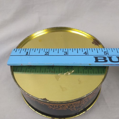 Antique Tin Black Floral Gold Embellishment 5inch Round Collectible Beautiful - Picture 4 of 5