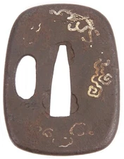 Antique Japanese Tsuba Iron Tonto Size Higo Water Dragon Edo Period Sword Guard