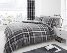 Newton Tartan Check Grey Duvet Cover Set Quilt Cover Soft Bed Linen Bedding Sets