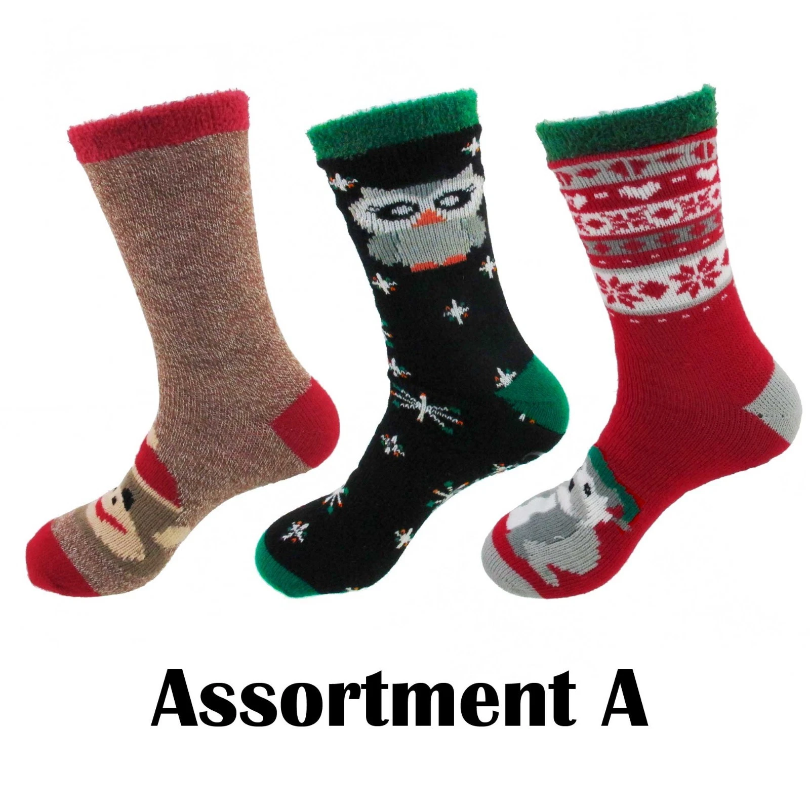 Animal Double Layer Thick Soft Warm Fuzzy Non-Skid Crew Ankle Socks, 3 Pair