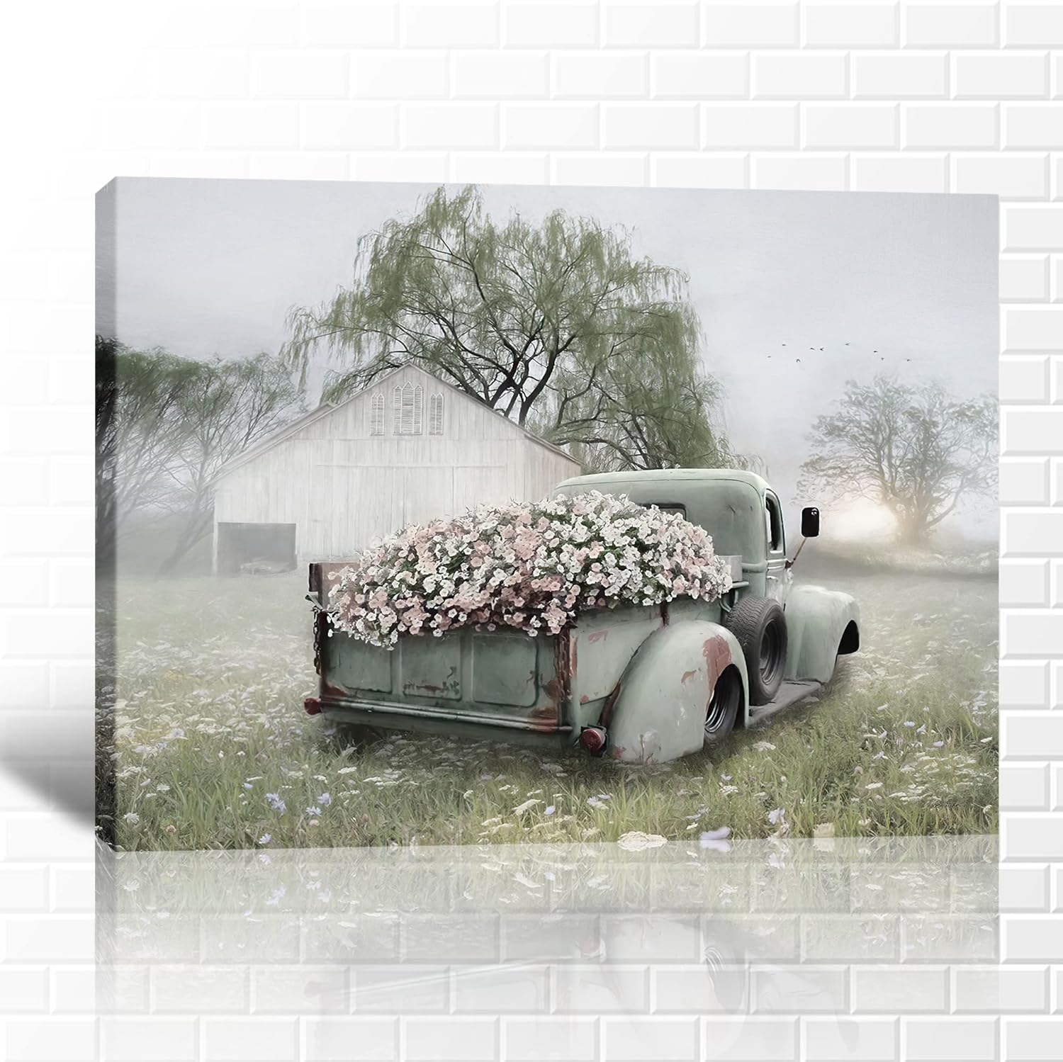 Vintage Farm Truck Canvas Wall Art, Rustic Barn Decor for Home
