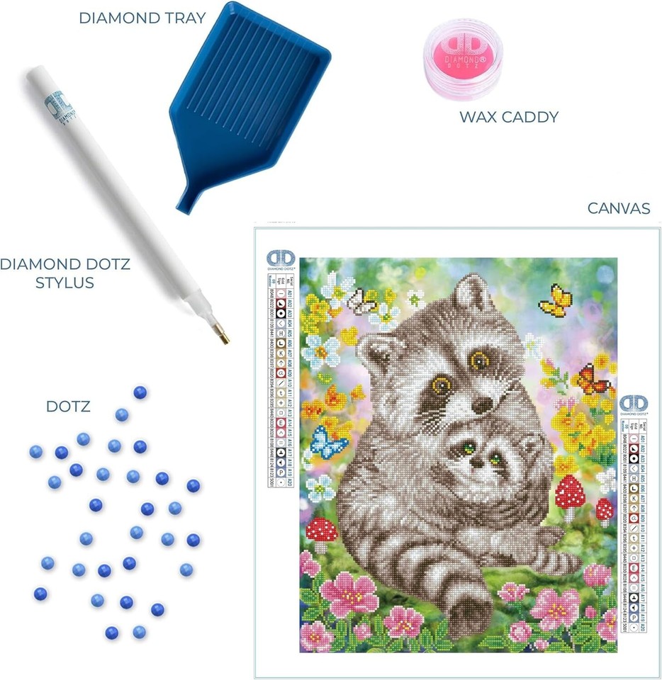 DIAMOND DOTZ Sweet Racoons, Partial Drill, Round Dotz, Diamond