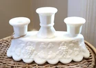 Vintage Milkglass Westmoreland Triple Candelabra,Raised Grape and Leaf Design