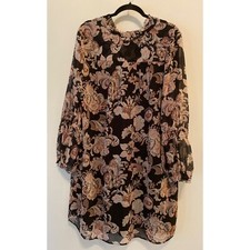 Loft Dress Gauzy Black Floral Print Long Sleeve Flowy Large