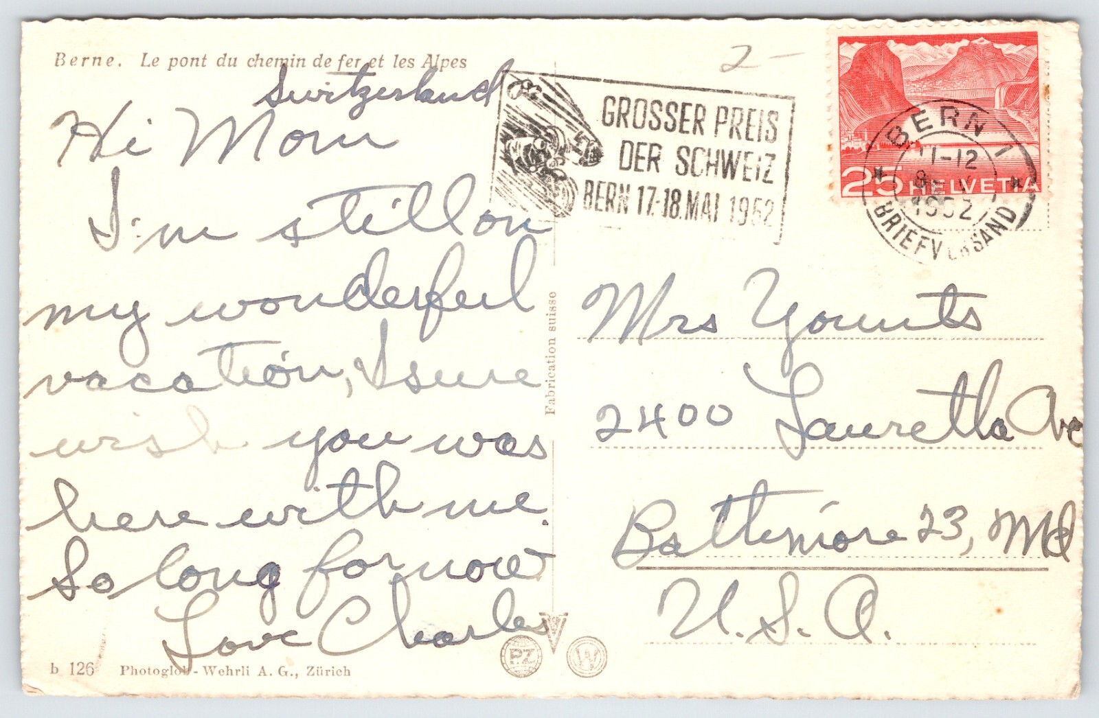 Postcard RPPC, Railway Bridge And The Alps, Bern Switzerland Posted