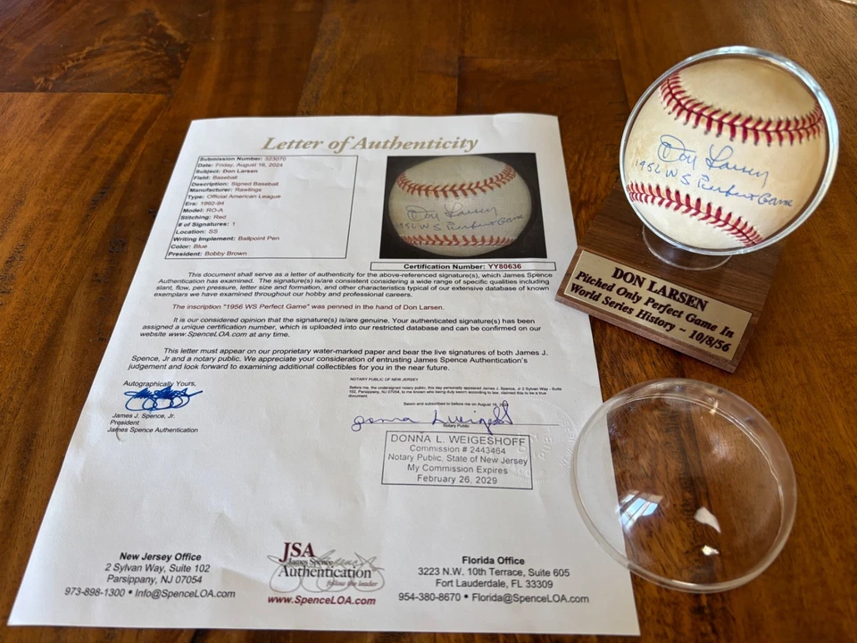 Don Larsen WS Perfect Game signed official AL ball RARE inscription JSA COA LOA - Image 4 of 4