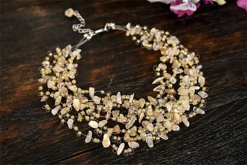 Citrine Topaz Multistrand Necklace Raw Gemstone Floating Crochet Air Jewelry