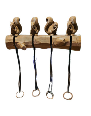 Squirrel Family keychain wall holder 3D Printed Brown w/ key ring & 5 in. loop