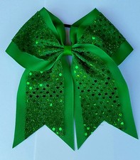 8" Green Sequins, Big Cheer Bows, Softball Cheerleading NY Jets ST. PATRICKS DAY