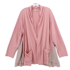 LOGO Lounge By Lori Goldstein Cardigan Layered Accent Open Front Pink Size 2X