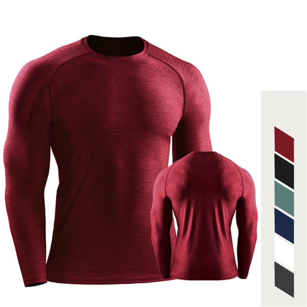 Mens Quick Dry Sport Shirt Slim Breathable Long Sleeve Running T-Shirt