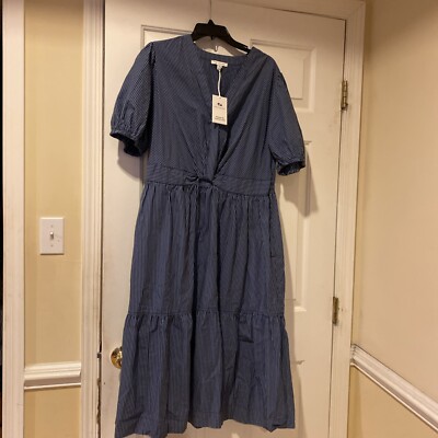 Free Assembly Women Cotton Dress Twist Front Sz XL Navy Stripe Midi | eBay