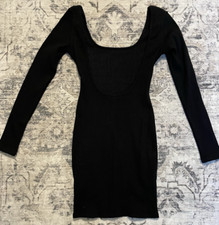 Fashion Nova NWT Kallan Rib Knit Long Sleeve Scoop-Neck Bodycon Dress Black✅
