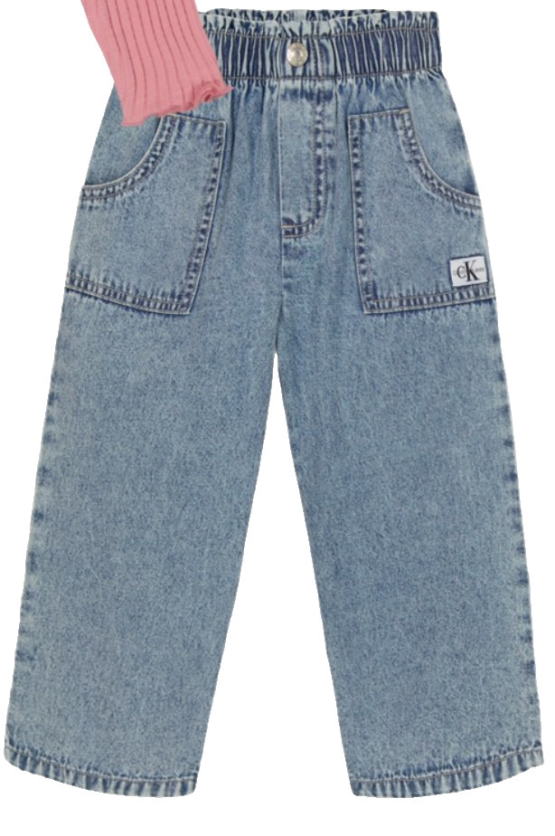 Calvin Klein Little Girls Denim Paper-bag Waist Pants, Mediu