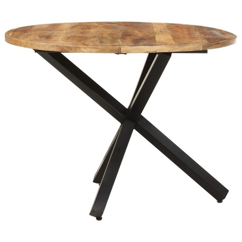 Wooden Dining Table Round Rough Mango Wood Powder-Coated Steel Legs Furniture - Picture 3 of 10