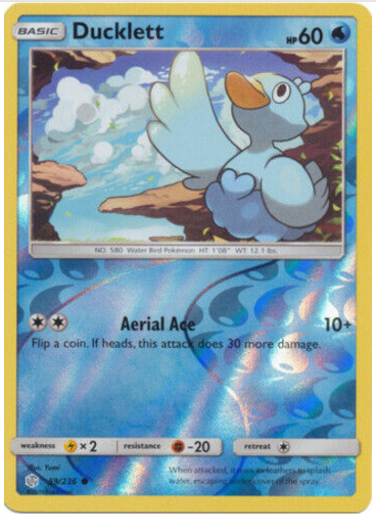 Ducklett - 59/236 - Reverse Holo - Pokemon - Cosmic Eclipse - NM/M - NEW