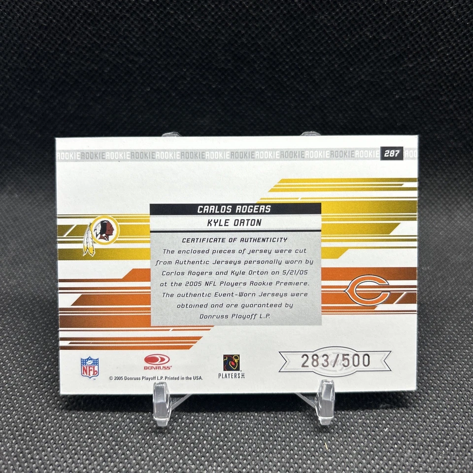 2005 Leaf Rookies and Stars #287 Carlos Rogers RC CB/Kyle Orton RC QB /500 - Image 4 of 4