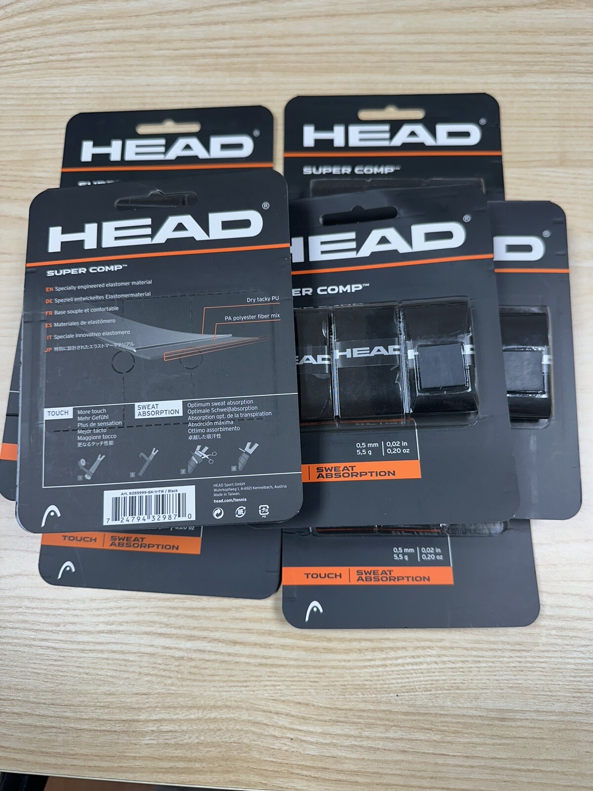 8 (3)Pack With Tape HEAD Super Comp Racquet Overgrip Tennis Racket Grip Black